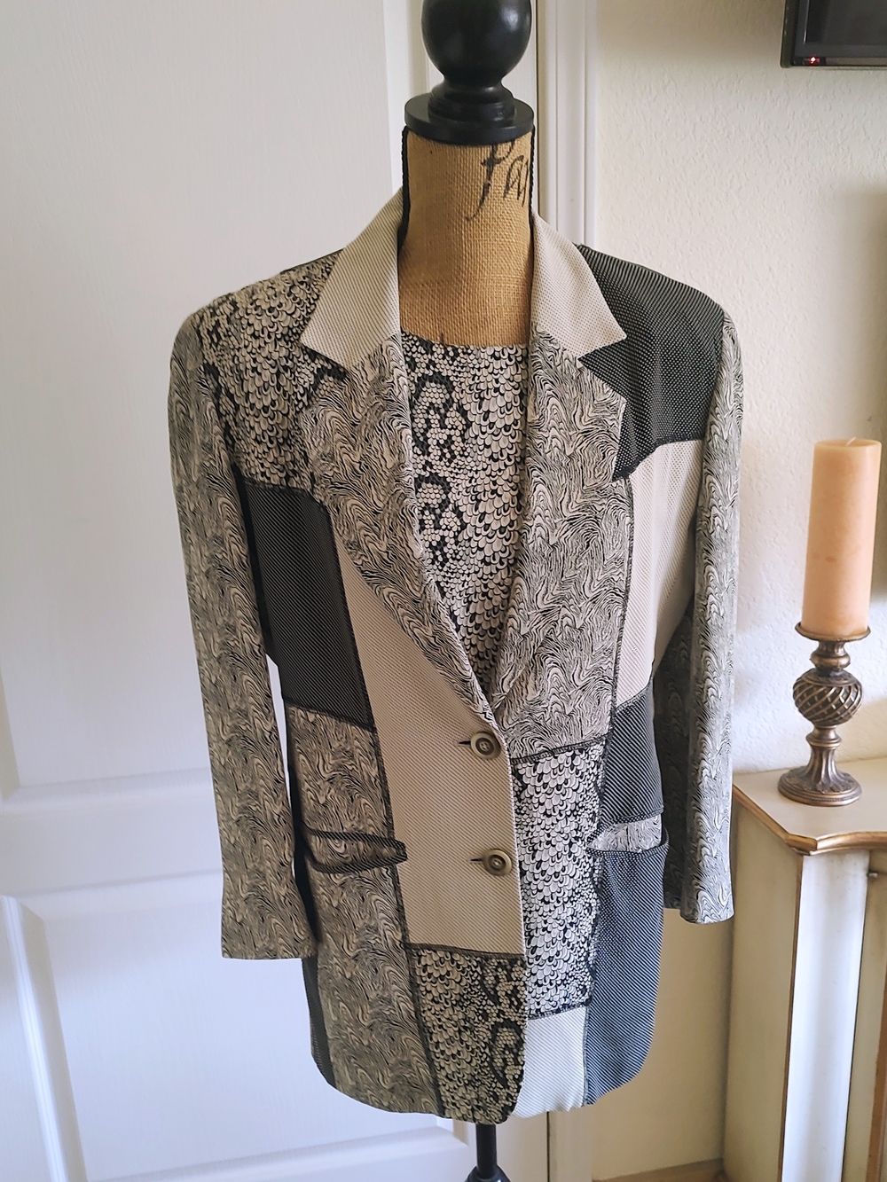 Suzelle Black and Cream Patchwork Blazer And Shell SZ 8